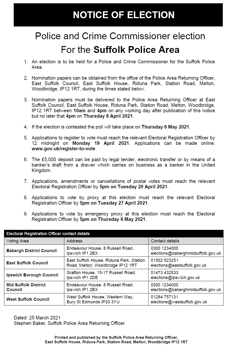 Notice of Election - Police & Crime Commissioner