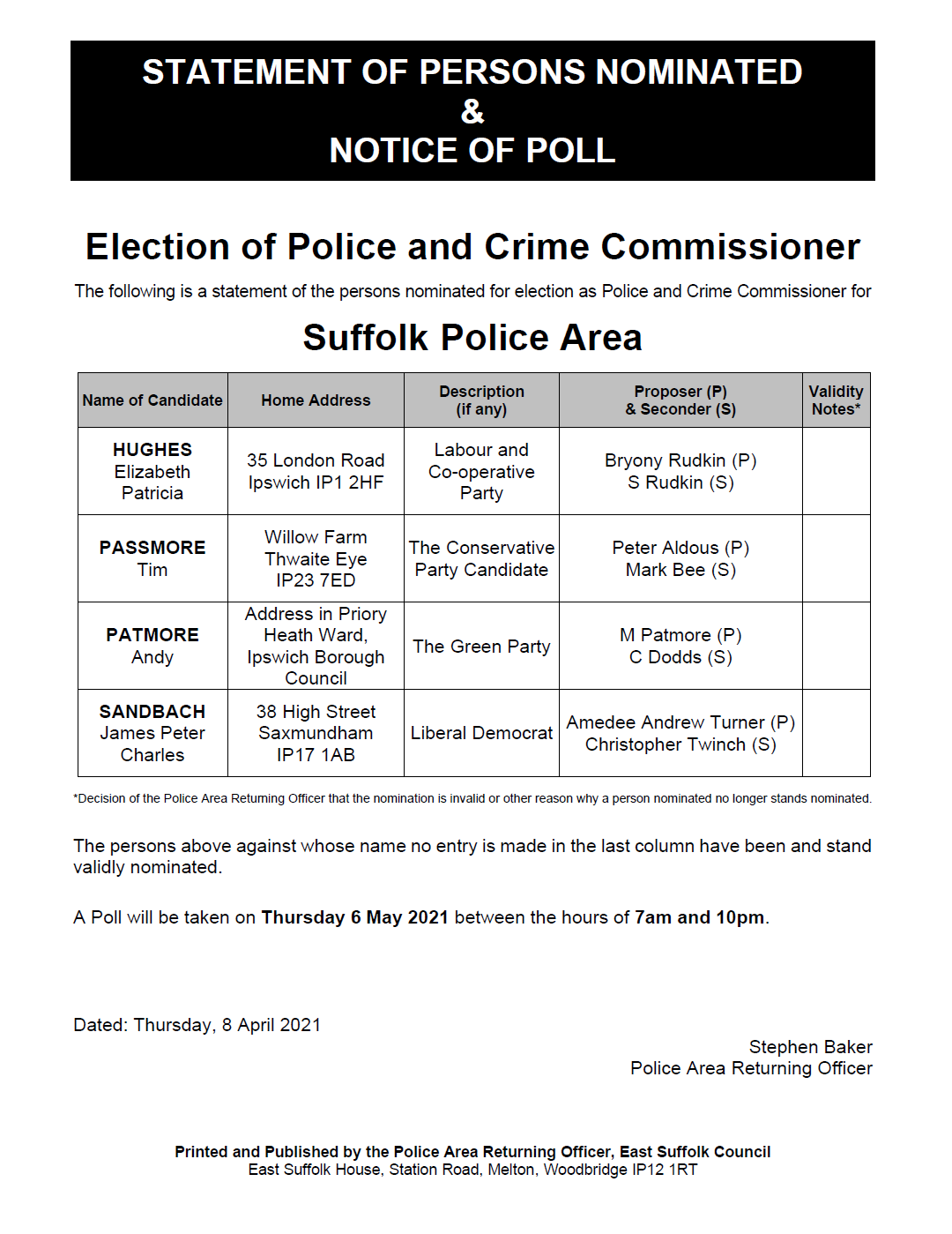 Police and Crime Commissioner Election