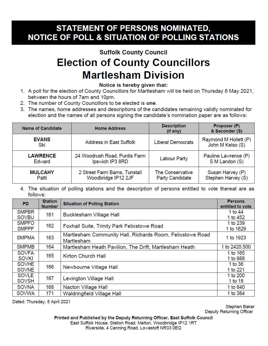 Suffolk County Council Election